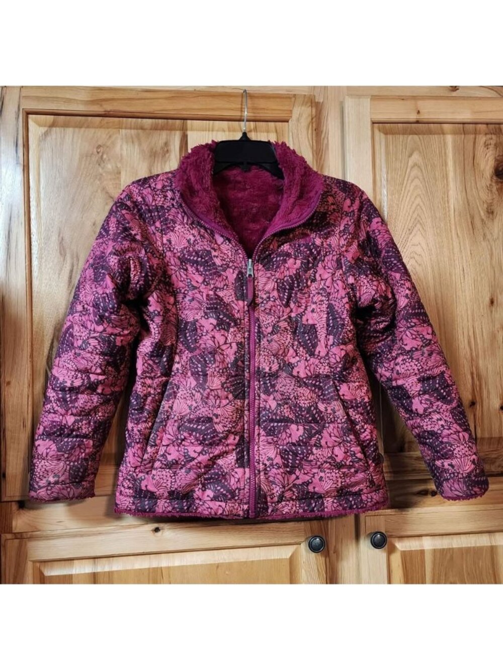The North Face Jacket Girls Large 14/16 Mossbud Reversible Pink Butterfly